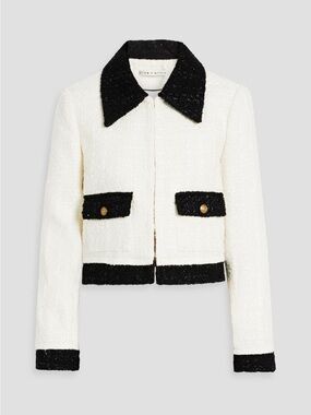 Alice + Olivia Cream Tweed Cropped Jacket with Black Trim